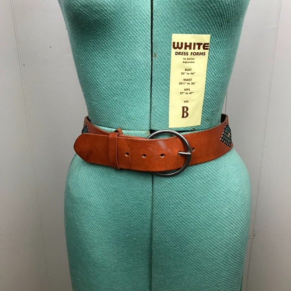 Genuine Leather Distressed Belt Metal Stud Detail Brown Boho Size Small - Picture 1 of 15